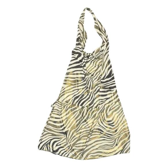 Zebra Print Metallic Gold Halter Top, Cowl Neck Sleeveless Blouse, Size M - Picture 2 of 2